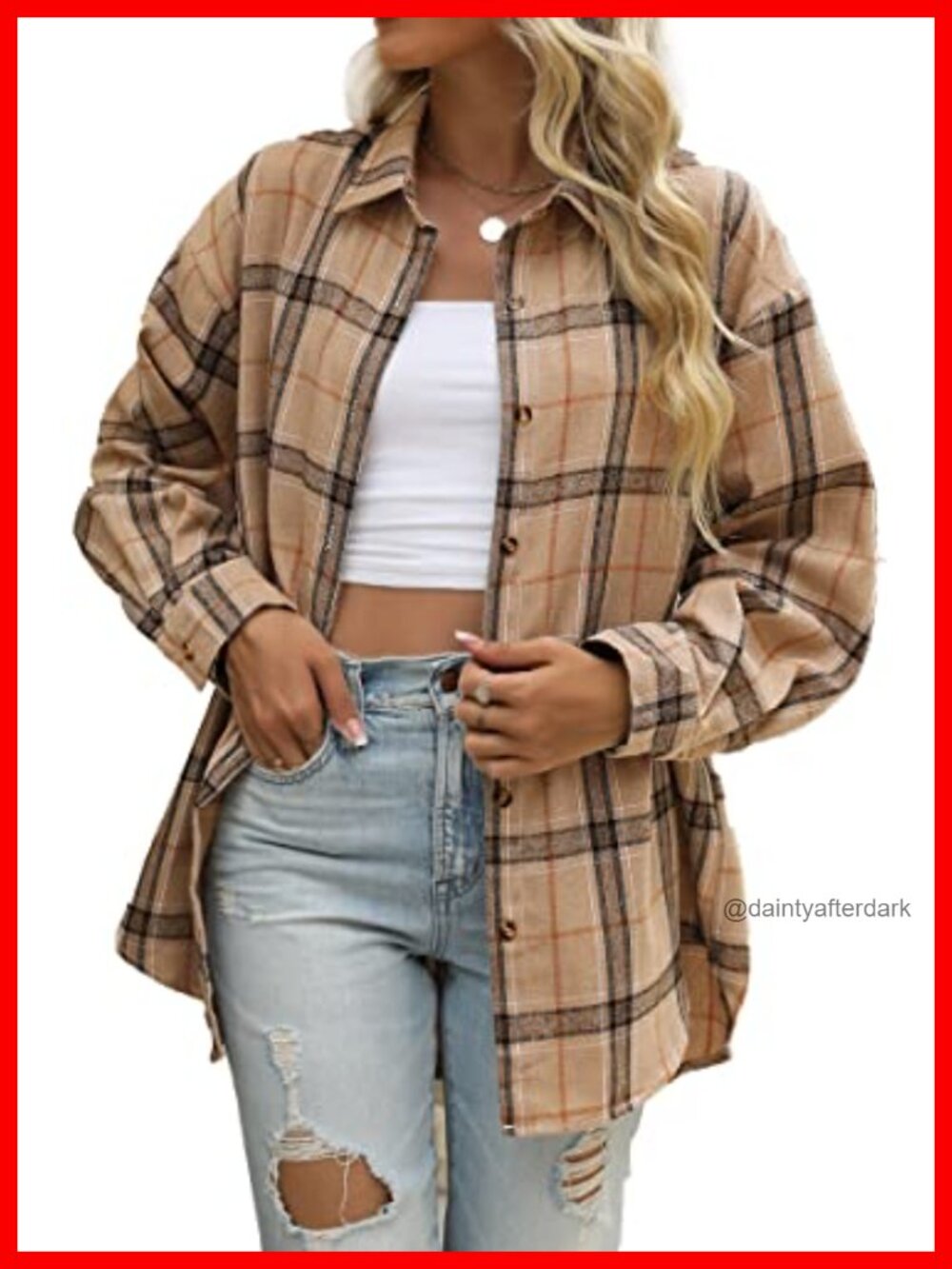 Plaid Flannel Shacket Button Down Long Sleeve Oversized Shirt